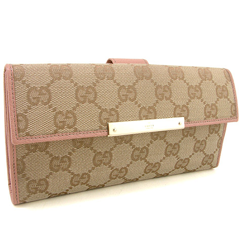Authentic Gucci GG Canvas Continental Wallet 112715 Pink